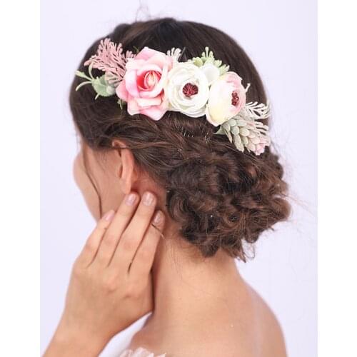 VIntage Rose and Leaves Hair Accessories Bride Wedding Hair Comb Graceful Women Headwear Banquet Ornament for women