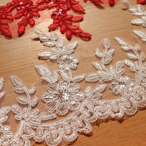 Ivory Sequin Embroidered Cord African Lace Guipure Applique Trim Flower Decorate Wedding Dress Veil Accessory fabric applique