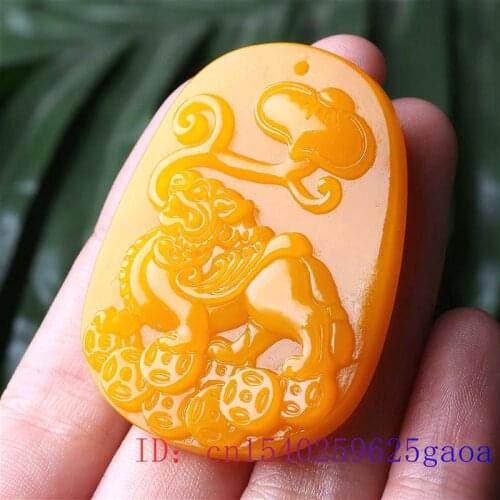 Yellow Jade Pixiu Pendant Fashion Chinese Charm Carved Gifts Amulet Necklace Jewelry Jadeite Women Natural