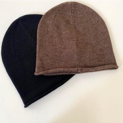 Woman Cashmere beanie hazel melange Knit Cap Hats Coffee Black 2 colors 2021