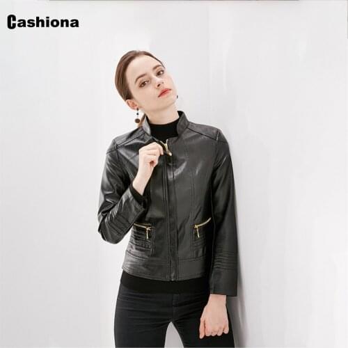 Cashiona Plus Size 7xl Women Faux Leather Jackets Ladies Zipper Pocket Outerwear Slim Leather PU Female 2021 Autumn Winter Coats
