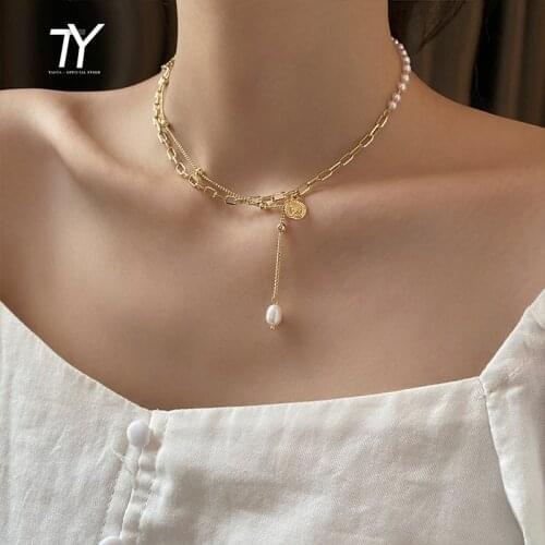 European and American Metal Man Head Pendant Splicing Chain Pearl Necklace For Woman 2021 Party Sexy Girls Clavicle Chain