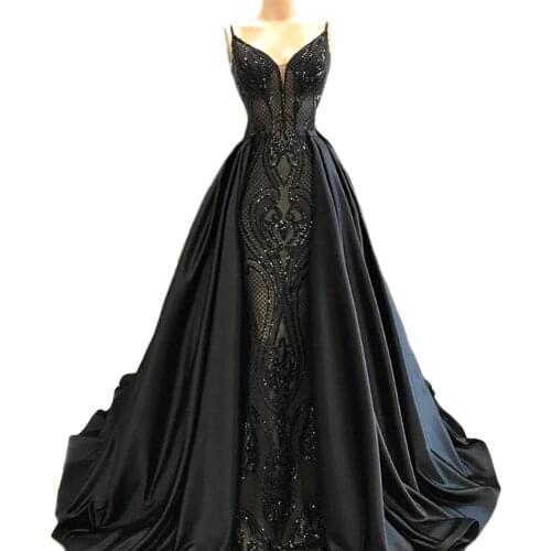 Two Piece Detachable Over Skirt robe de soiree Evening Dress Embroidery Lace Sequins Deep V Neck Bridal vestido de noiva Prom