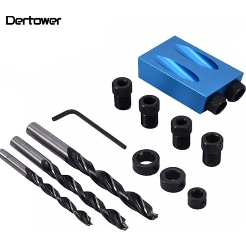 14PCS 15 Angle Woodworking Guide Positioner Kit 6/8/10MM Oblique Hole Locator Positioner Drilling Bits Jig Clamp Woodworking Kit