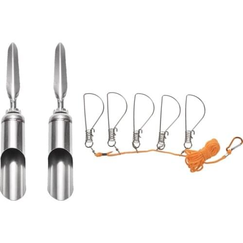 2 Pcs Stainless Steel Fishing Rod Holder Pole Fishing Rod Holder & 1 Pcs 5M Fishing Lock Buckle Live Fish Lock