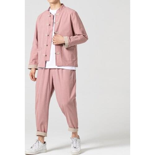 2021 Men Cotton Sets Mens Tang Suit Jacket +Pants Male Kung Fu Traditional Chinese Wushu Tai Chi Hanfu 2 Piece Set Tracksuit 5XL