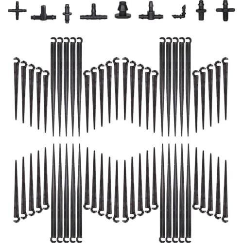 50PCS Garden Irrigation 11&20cm 1/4'' Fixed Stake Support Holder 4/7mm Hose Pipe DrIp Fitting Tee Elbow Cross Coupling Connector