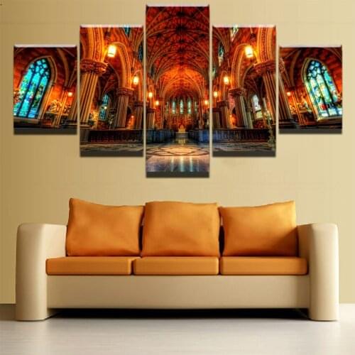 5D Full Square round Diamond Painting Altar Arch Cathedral Religious Architecturel picture of rhinestone Diamond Embroidery 5pcs