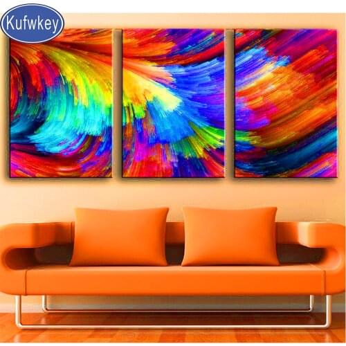 Abstract colored lines diamond painting cross stitch Full Square Round diamond embroidery Triptych Crystal mosaic Home Decoratio
