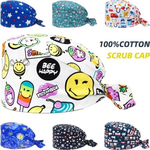 Nurse accessories Cap with Protect Ears teeth print Bouffant Surgicals Caps Head Scarf Pet Lab Dental Nursing Scrubs Hats
