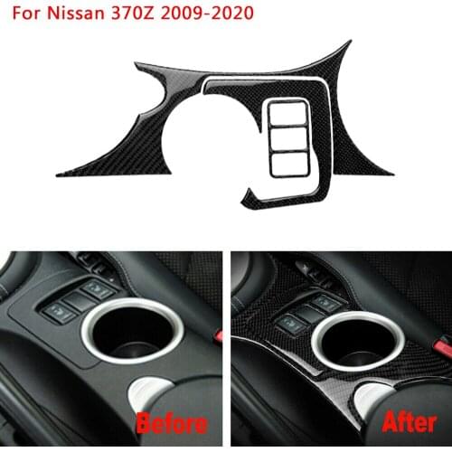 For Nissan 370Z 2009-2020 Carbon Fiber Car Console Water Cup Holder Panel Cover Trim Interior Accessories