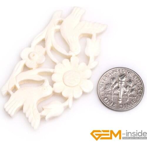 Large White Flower Carved Bone Cabochon Beads For Jewelry Making 1 Pcs For Gift Free Shipping