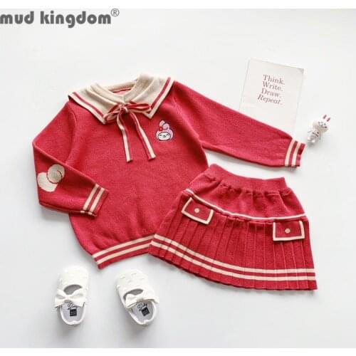 Mudkingdom Sweater Skirt Set Girls Cartoon knitting Pullover Long Sleeve Tops Pleated Skirts Sets Kids Outfits for Spring Autumn