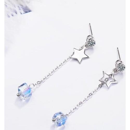 Tassel Long Aurora Sugar Cube Stars Square 925 Sterling Silver Temperament Personality Fashion Female Dangle Earrings SEA379