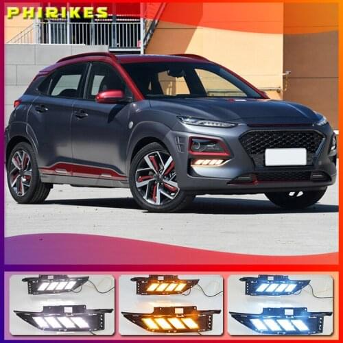 For Hyundai Kona 2017 2018 2019 2020 Dynamic Yellow Turn Signal Function Car DRL Lamp 12V LED Daytime Running Light