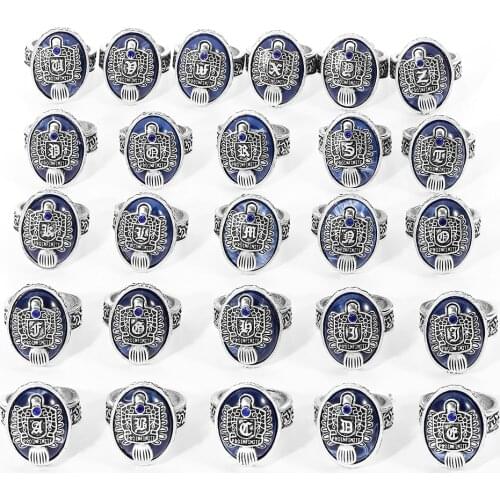 The Vampire Diaries Vintage Ring Damon Salvatore Sun Protection Lapis Lazuli Alphabet Ring Jewelry for Man and Boy Women