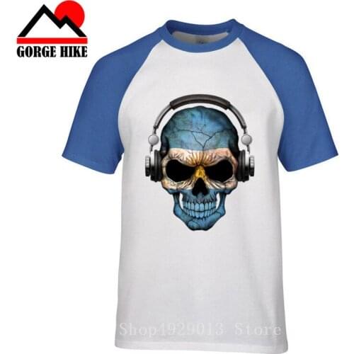 Sugar Skull headset Argentina mens DJ t shirt Argentine hip hop nations 100% cotton t-shirt clothing tee country Deejay flag AR