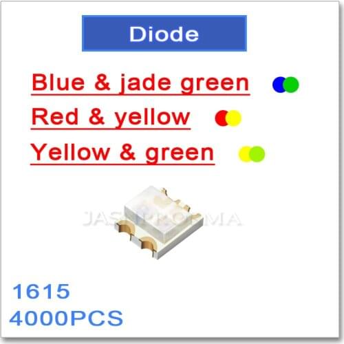 JASNPROSMA 1615 blue and jade green red and yellow yellow and green Bicolor ligh 4000PCS SMD LED high quality