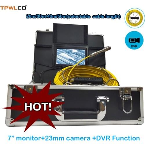 20-50m Cable 23mm Waterproof Drain Inspection Camera With 12pcs LEDS 7" Color Screen Video Camera Endoscope System Support DVR