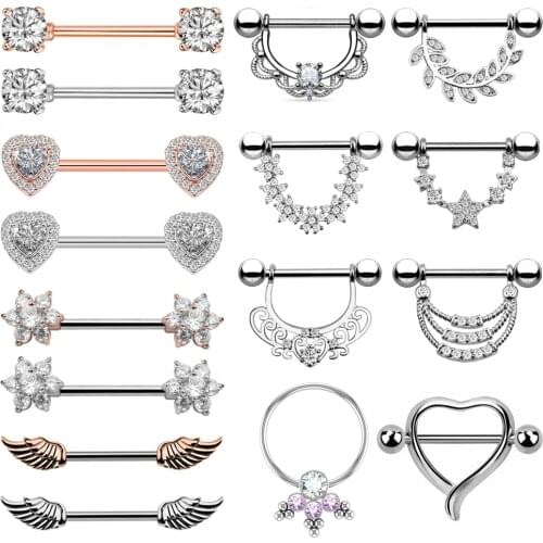 1 Pair New Clear Zircon Heart Nipple Rings Cover Piercing Body Jewelry Nipple Bar Ring Barbell Nipple Pircing Mamilo Sexy Women