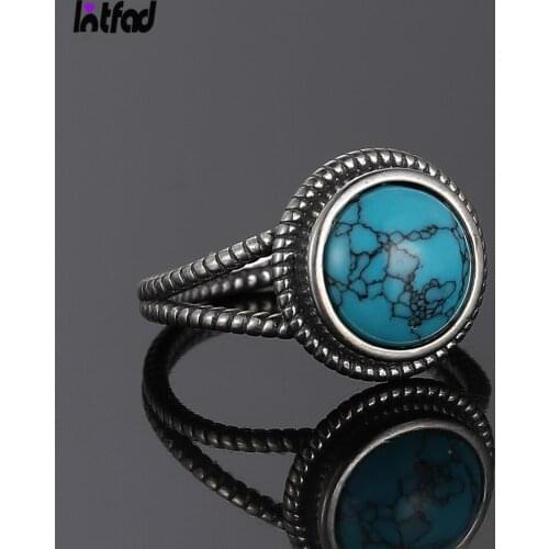 Sterling Silver 925 Rings Round 10MM Natural Turquoise Ring for Women Fine Jewelry Party Anniversary Gift Ring Wholesale
