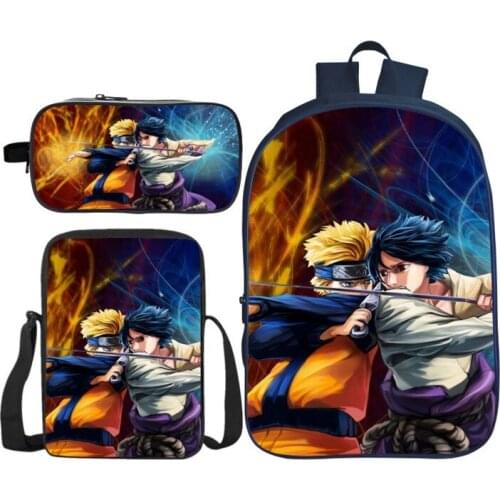 3Pcs Set Cosplay Printing Satchel Laptop Rucksack Backpack Student School Shoulder Lunch Pencil Case Travel