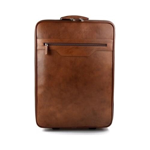 Leather trolley travel bag weekender overnight leather bag brown