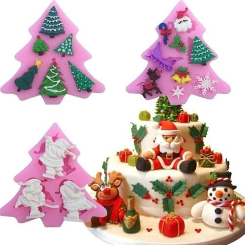 Six Christmas Tree Cooking Tools Fondant Diy Cake Silicone Moulds Chocolate Baking Decoration Candy Resin Craft
