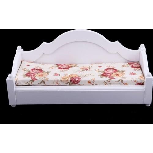1:6 Dollhouse Miniature Double Sofa Mini Doll Furniture Flower Pattern Couch