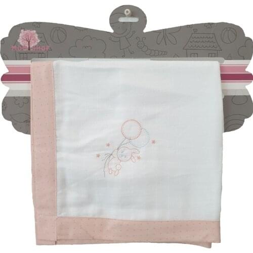 Momishop Carot Embroidered Muslin Blanket Pink