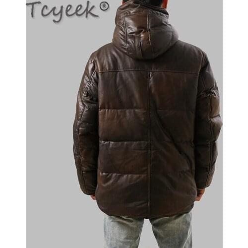 Genuine Natural Leather Duck Down Jacket Men Clothing Streetwear Motorcycle 200% Real Sheepskin Coat Male Hooded 202