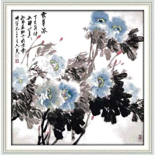Ink flowers bathing cross stitch kit flower 18ct 14ct 11ct count printed canvas stitching embroidery DIY handmade needlework