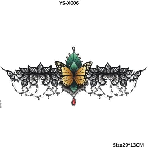 New Arrival Waterproof Under Breast Tattoo, Sexy Women Tattoo Sexy black lace butterfly temporary tattoos Body art