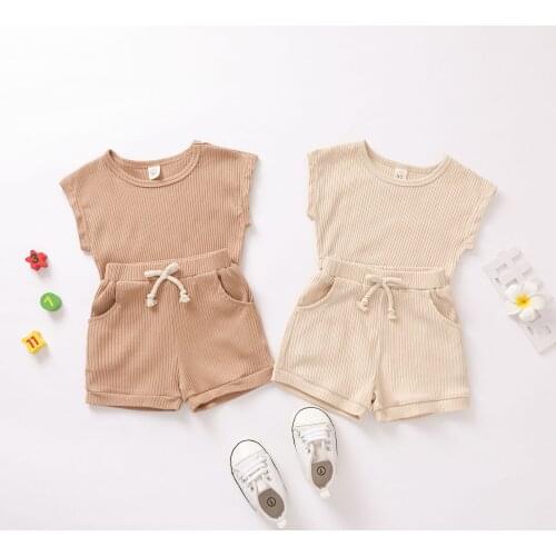 0-3Y Summer Causal Kids Boys Girls Clothes Sets 2pcs Solid T Shirts Tops Shorts 2 Colors Outfits