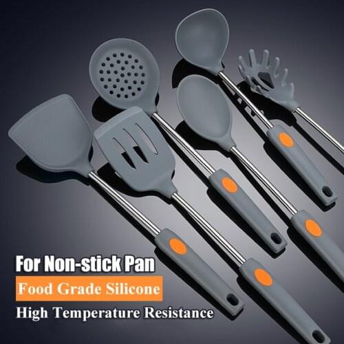 Food Grade Non-stick Silicone Stainless Steel Spatula Spoon Colander Kitchen Utensils Set High Heat Resistant Healthy for Home