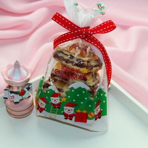 50pcs Plastic Bag Lovely Christmas Santa Claus Gift Food Bag Christmas Cellophane Bag Cute Biscuit Plastic Party Cake Bag