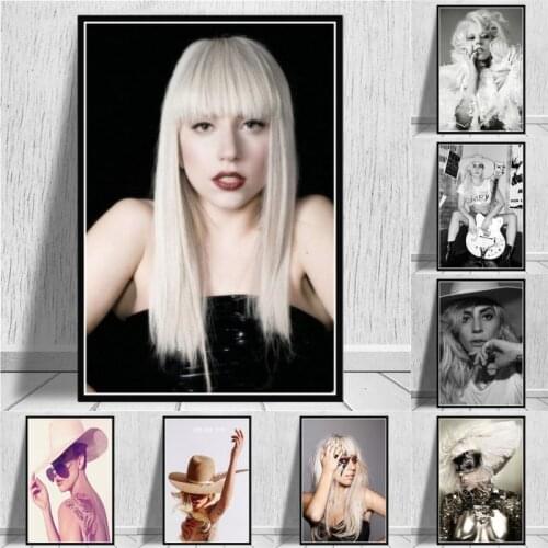 Star Posters and Prints Singer Lady Gaga Pop Art Canvas Painting Black White Woman Figure Painting Home Room Decor Picture