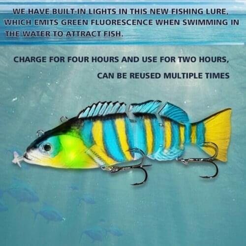 Electric Lure Wobblers For Fishing 4-Segement Swimbait USB Rechargeable Lure Crankbait Flashing LED Light Fishing Lure