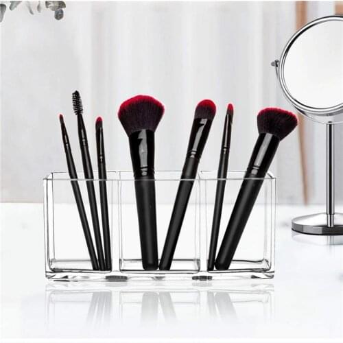 Transparent Eyeliners Display Holder Clear with 3 Slots Acrylic Makeup Brush Organizer Eyebrow Comb Pen Storage Rack for Women