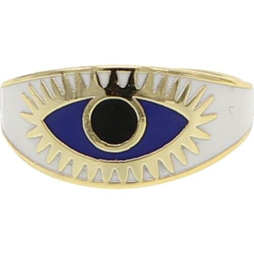 Us size 5 6 7 8 white blue enamel turkish evil eye finger ring for women gold color fashion rings