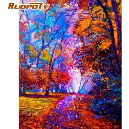 RUOPOTY DIY Scenery Coloring By Numbers Paint By Numbers Road Picture On Canvas Acrylic paints Home Decor