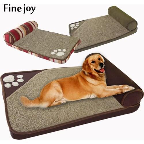 Fine joy Pt Dog Bed Blue Brown Dog House Sofa Kennel Square Pillow For Large Dogs Cat House Beds Mat Pet Supplies