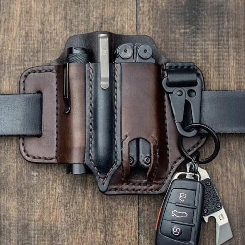 Outdoor EDC Tactical Tool Waist Leather Pack Portable Flashlight Leather Case Knife Case Storage Survival Tool Leather Holster