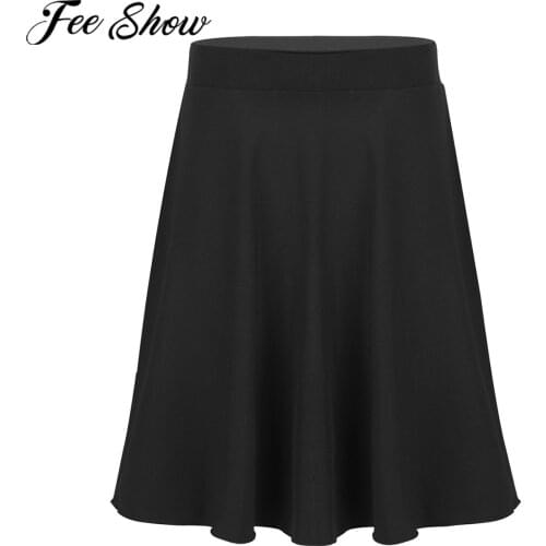 FEESHOW Kids Girls Skirts Big Girls Solid Color Lightweight Stretchy Knee Length Full A-Line Skater Skirt Casual Party Clothes