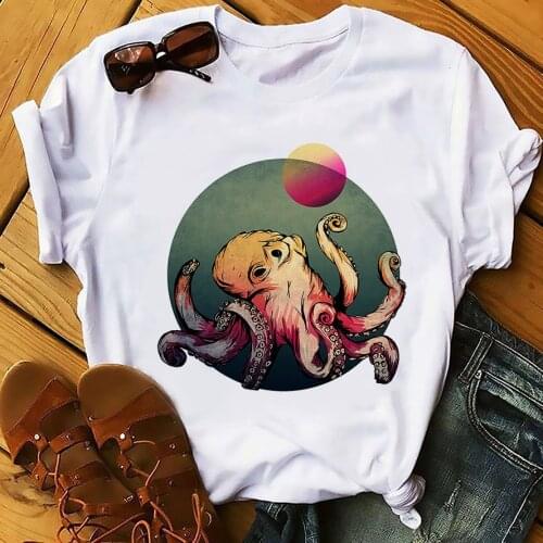 Deep sea Octopus funny vintage t shirt men summer new white casual homme cool unisex streetwear tshirt Harajuku t-shirt