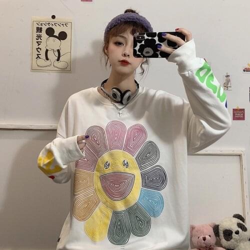 Spring Loose Long Sleeve Hoodies Sweatshirt Top 2021 Women Print Oversized Sweatshirts Female Harajuku Cute Pullover Streetwear
