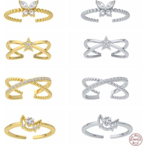 Anillo Plata 925 Mujer Skinny Micro Pave CZ Cute Moon Star Opening Rings For Girls Women Ring With Zircon Stone Fine Jewerly