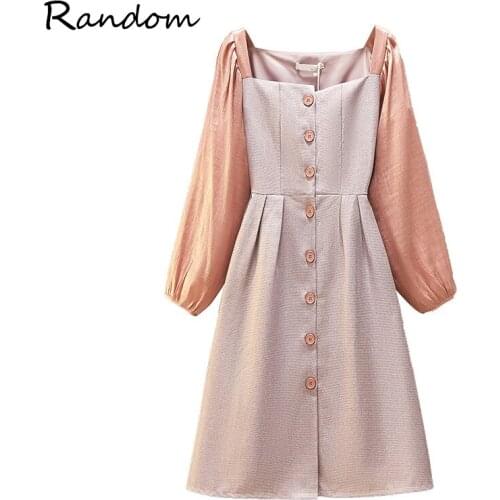 Plus Size Women Vintage 90S Elegant Purple Dress 2020 New Puff Long Sleeve Square Collar Single-breasted Party Dresses Clothes