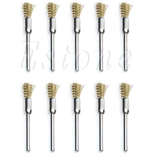 10pc Mini Wire Brush Brushes 3mm x 5mm Brass Cup Wheel for Grinder or Drill 62KC
