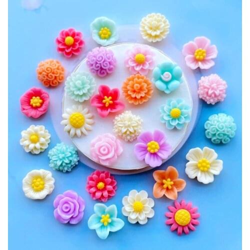 30Pcs Kawaii Cute Mixed Flowers Flat back Resin Cabochons Scrapbooking DIY Jewelry Craft Decoration Accessorie E199